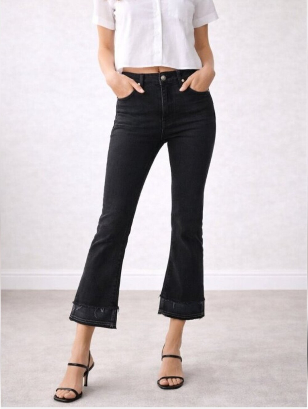 EUC- Rag & Bone 10" Inch Crop Flare Double Raw Hem Black Coal Jeans Size 24